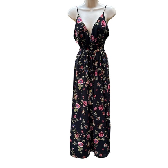 Timing Pants - Timing Women's Wide-Leg Jumpsuit/ Romper Pants Black With Floral Print Size S